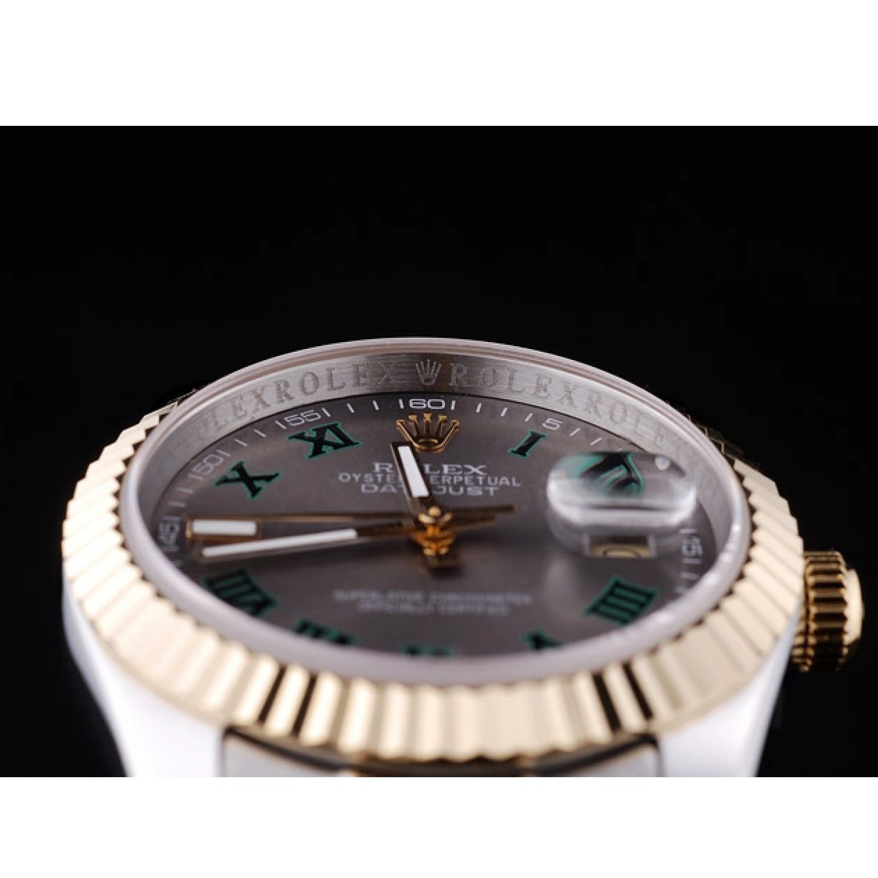 Aaa replica watch Bezel Dial Datejust Rolex Ribbed 7460 Grey 0608